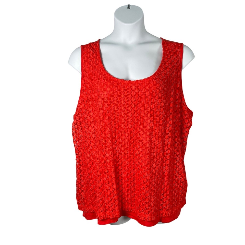 Nue Options Top Womens Plus 3X Coral Lace Front Rayon Jersey Back Sleeveless